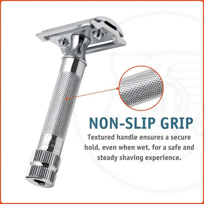 Merkur Mk34c Double Edge Safety Razor – Heavy Duty Short Handle, Bright Chrome, 1 Count Avelisse