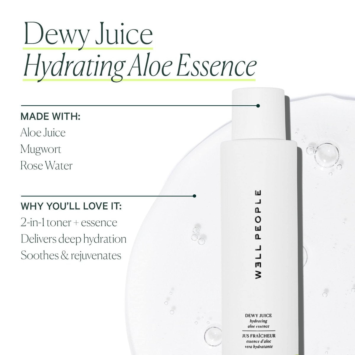 Well People Dewy Juice Hydrating Aloe Essence - Rose Water Toner for Refreshing & Soothing Skin, Vegan & Cruelty-Free Avelisse