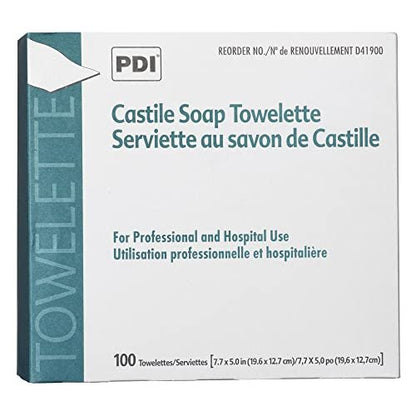 PDI Castile Soap Towelettes, 100 Count - Gentle Cotton Cleaning Wipes