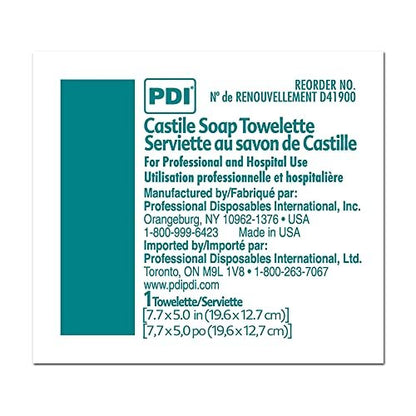 PDI Castile Soap Towelettes, 100 Count - Gentle Cotton Cleaning Wipes