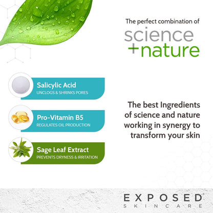 Exposed Skin Care Acne Facial Cleanser – Gentle Daily Face Wash with 0.5% Salicylic Acid for Sensitive & Acne-Prone Skin, Breakouts, Blackheads & Excess Oil – Natural, Non-Toxic & Cruelty Free (4 Fl Oz) Avelisse