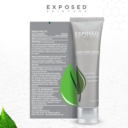 Exposed Skin Care Clear Pore Serum – 1% Salicylic Acid for Sensitive & Oily Skin, Gently Clears Blackheads, Minimizes Pores, Reduces Excess Oil, Natural & Cruelty-Free (1.7 Fl Oz) Avelisse