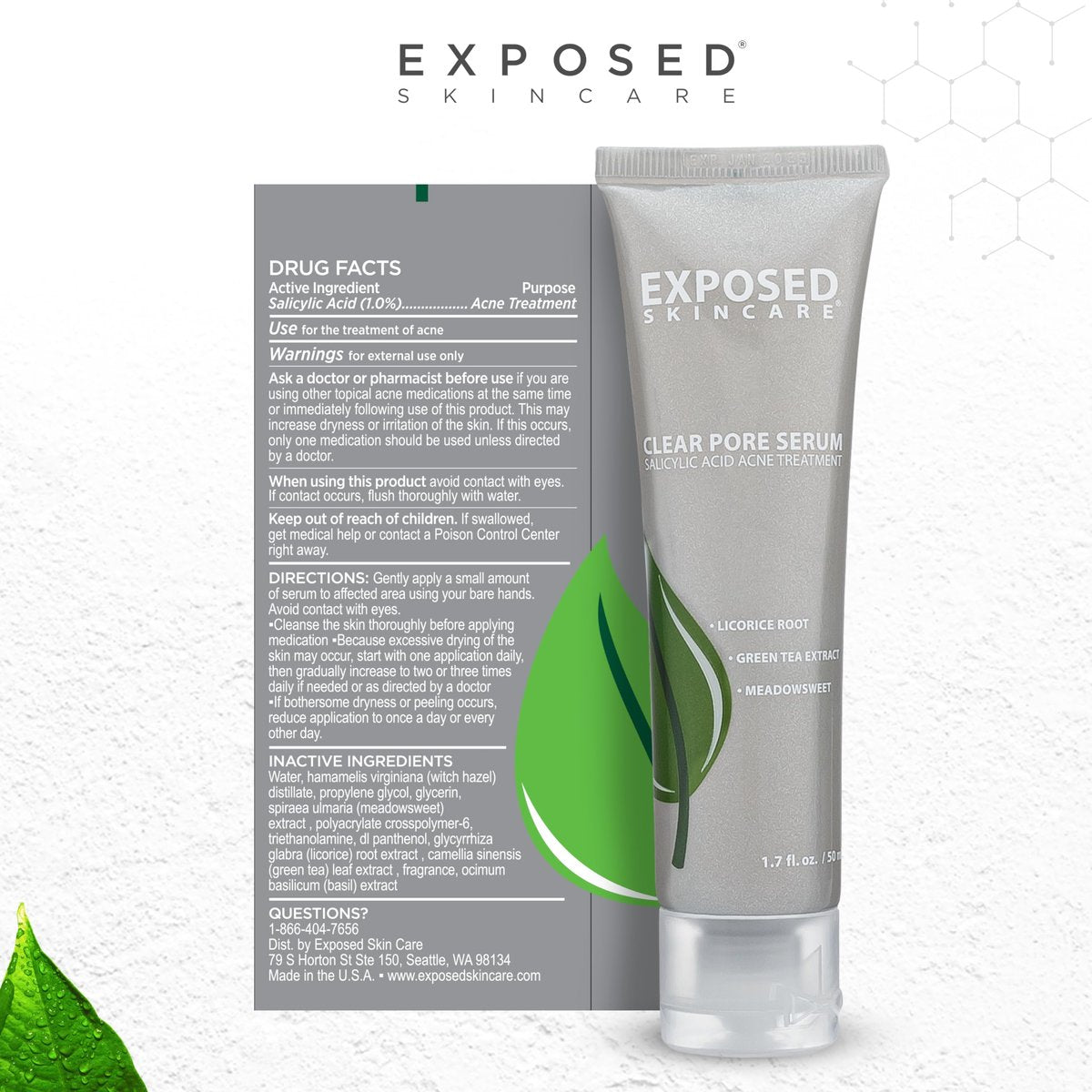 Exposed Skin Care Clear Pore Serum – 1% Salicylic Acid for Sensitive & Oily Skin, Gently Clears Blackheads, Minimizes Pores, Reduces Excess Oil, Natural & Cruelty-Free (1.7 Fl Oz) Avelisse