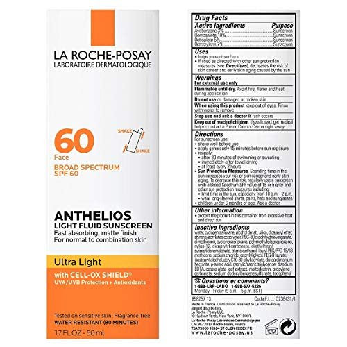 La Roche-Posay Anthelios Light Fluid Facial Sunscreen SPF 60 – Lightweight, Oil-Free & Oxybenzone-Free Face Sunscreen with Antioxidants, Travel Size 1.7 Fl Oz Avelisse