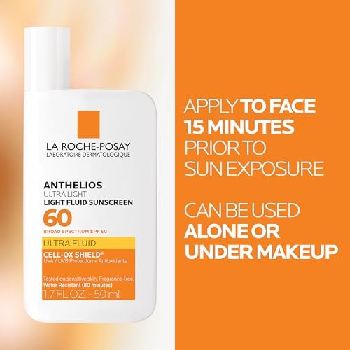 La Roche-Posay Anthelios Light Fluid Facial Sunscreen SPF 60 – Lightweight, Oil-Free & Oxybenzone-Free Face Sunscreen with Antioxidants, Travel Size 1.7 Fl Oz Avelisse