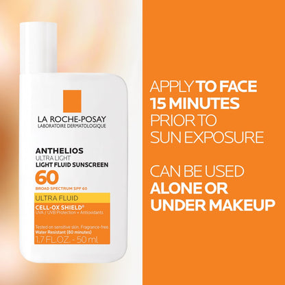 La Roche-Posay Anthelios Light Fluid Facial Sunscreen SPF 60 – Lightweight, Oil-Free & Oxybenzone-Free Face Sunscreen with Antioxidants, Travel Size 1.7 Fl Oz Avelisse