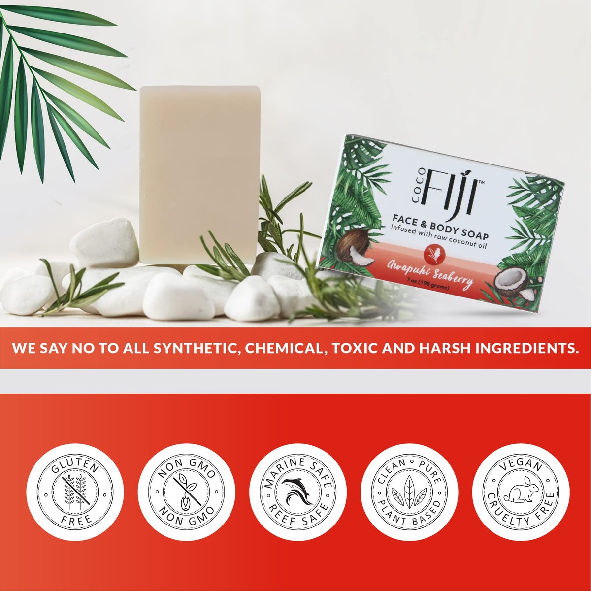 Organic Fiji Coco Fiji Soap Bar for Face and Body - Infused with Organic Coconut Oil, Awapuhi Seaberry, Essential Oil - Natural Moisturizing & Pore Purifying Soap, 7 oz, Pack of 2 - görsel 13