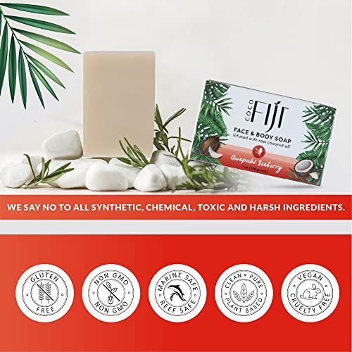 Organic Fiji Coco Fiji Soap Bar for Face and Body - Infused with Organic Coconut Oil, Awapuhi Seaberry, Essential Oil - Natural Moisturizing & Pore Purifying Soap, 7 oz, Pack of 2 - görsel 14