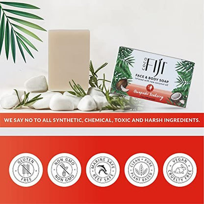 Organic Fiji Coco Fiji Soap Bar for Face and Body - Infused with Organic Coconut Oil, Awapuhi Seaberry, Essential Oil - Natural Moisturizing & Pore Purifying Soap, 7 oz, Pack of 2
