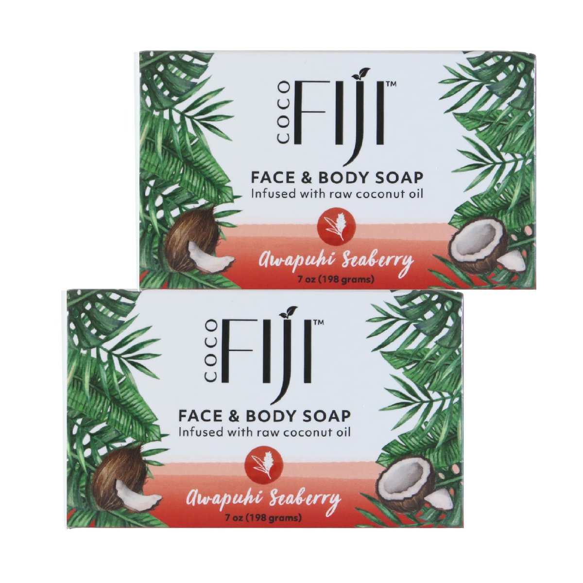 Organic Fiji Coco Fiji Soap Bar for Face and Body - Infused with Organic Coconut Oil, Awapuhi Seaberry, Essential Oil - Natural Moisturizing & Pore Purifying Soap, 7 oz, Pack of 2 - görsel 1