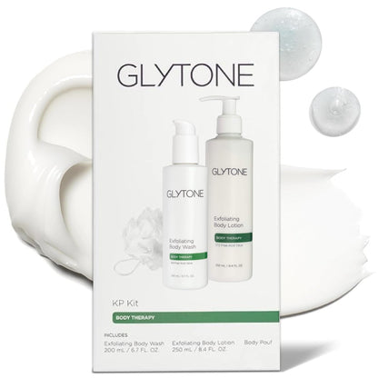 Glytone KP Kit – Exfoliating Body Wash, Glycolic Acid Lotion & Shower Pouf for Keratosis Pilaris – Smooth Rough Bumpy Skin, Fragrance-Free Skincare Routine for Dry Skin & Chicken Skin – Routine Kit Avelisse