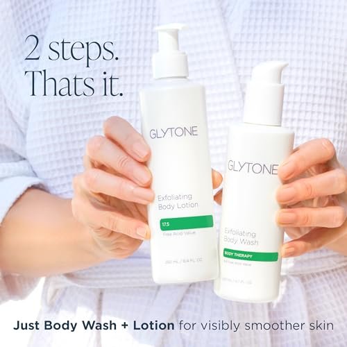 Glytone KP Kit – Exfoliating Body Wash, Glycolic Acid Lotion & Shower Pouf for Keratosis Pilaris – Smooth Rough Bumpy Skin, Fragrance-Free Skincare Routine for Dry Skin & Chicken Skin – Routine Kit Avelisse
