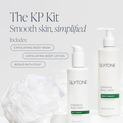 Glytone KP Kit – Exfoliating Body Wash, Glycolic Acid Lotion & Shower Pouf for Keratosis Pilaris – Smooth Rough Bumpy Skin, Fragrance-Free Skincare Routine for Dry Skin & Chicken Skin – Routine Kit Avelisse