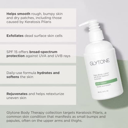 Glytone Daily Body Lotion with SPF 15 – Broad Spectrum Sunscreen & Glycolic Acid Moisturizer for Sensitive Skin, 12 oz Avelisse