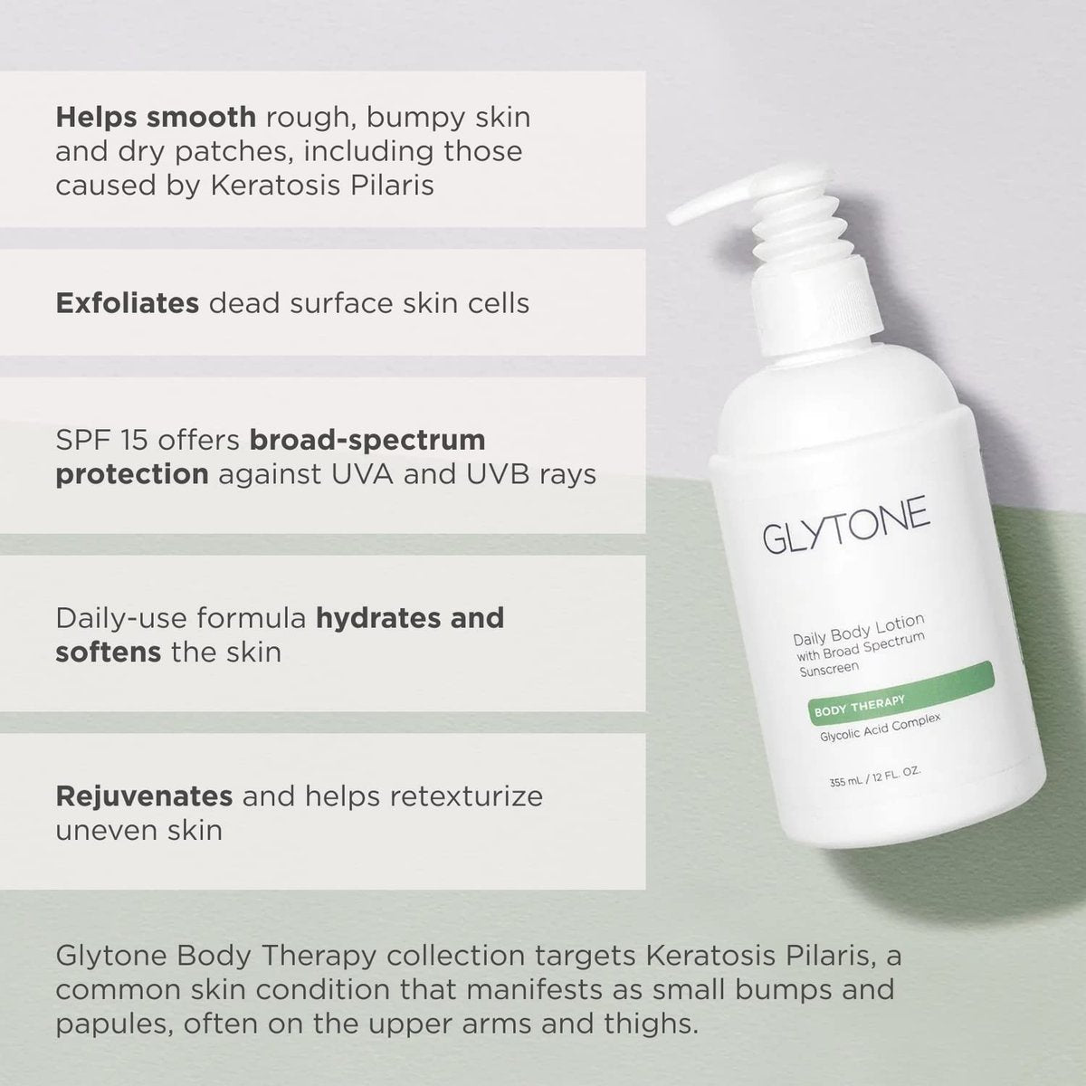 Glytone Daily Body Lotion with SPF 15 – Broad Spectrum Sunscreen & Glycolic Acid Moisturizer for Sensitive Skin, 12 oz Avelisse