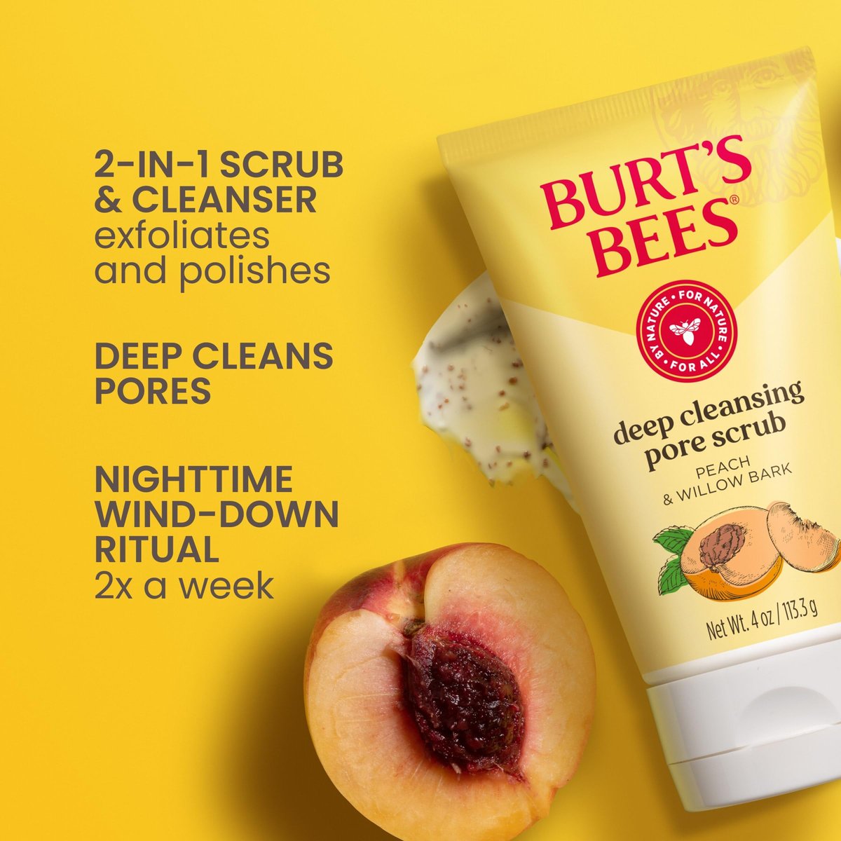 Burt's Bees Deep Cleansing Pore Scrub with Peach and Willow Bark, 12 oz (Pack of 3) Avelisse