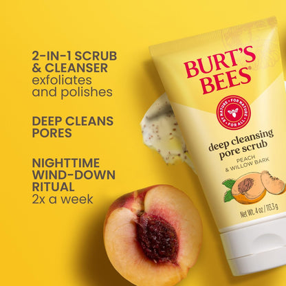 Burt's Bees Deep Cleansing Pore Scrub with Peach and Willow Bark, 12 oz (Pack of 3) Avelisse