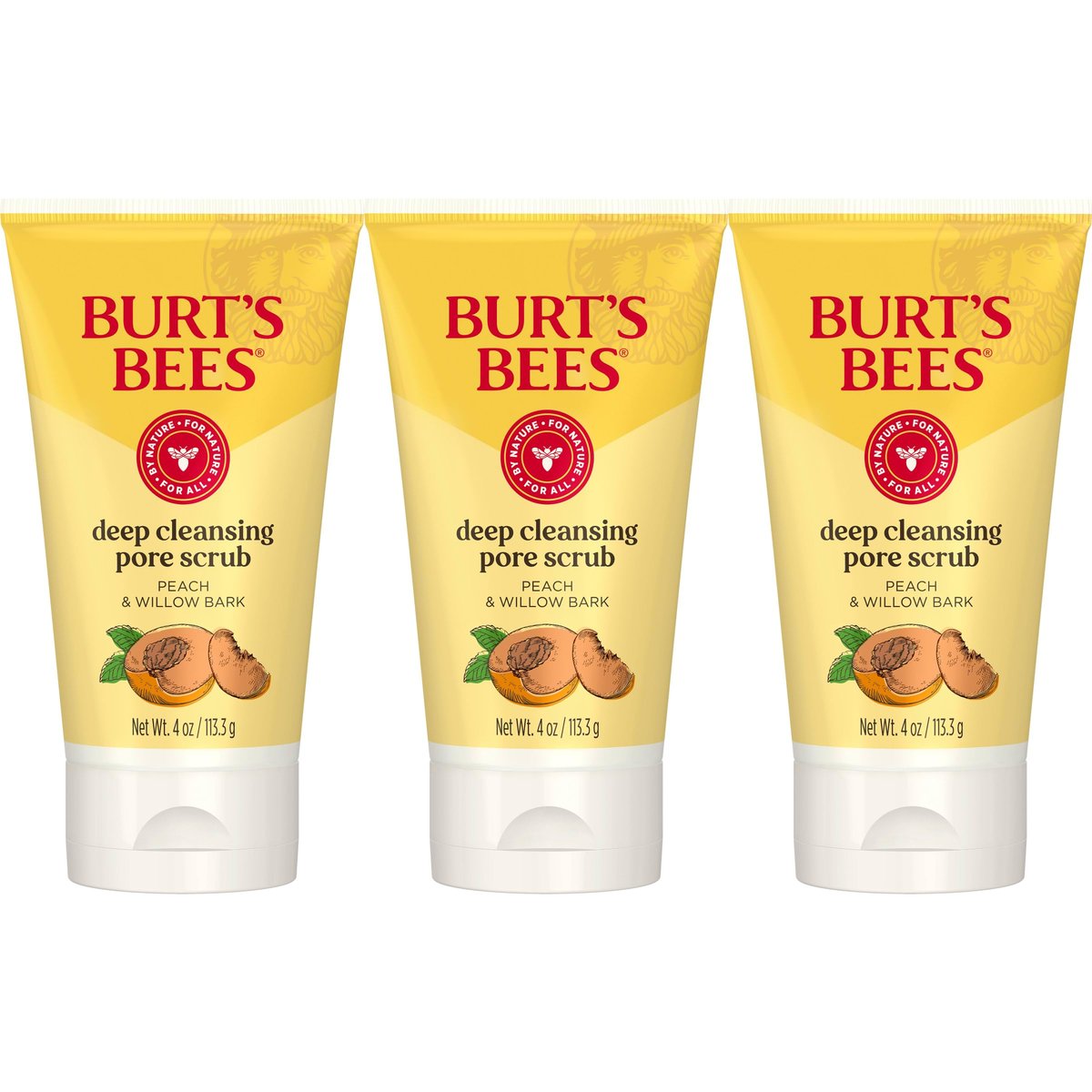Burt's Bees Deep Cleansing Pore Scrub with Peach and Willow Bark, 12 oz (Pack of 3) Avelisse