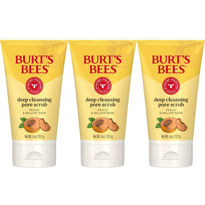 Burt's Bees Deep Cleansing Pore Scrub with Peach and Willow Bark, 12 oz (Pack of 3) Avelisse