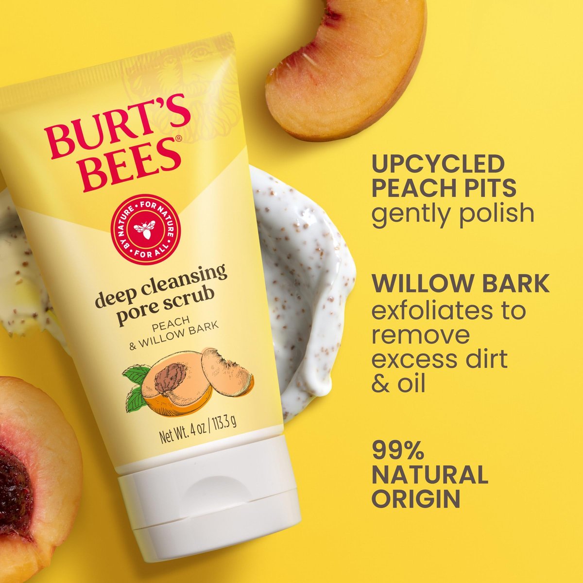Burt's Bees Deep Cleansing Pore Scrub with Peach and Willow Bark, 12 oz (Pack of 3) Avelisse