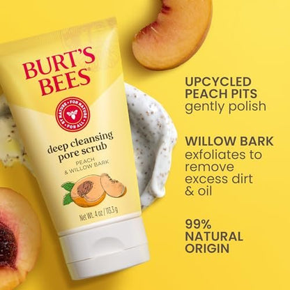 Burt's Bees Deep Cleansing Pore Scrub with Peach and Willow Bark, 12 oz (Pack of 3) Avelisse