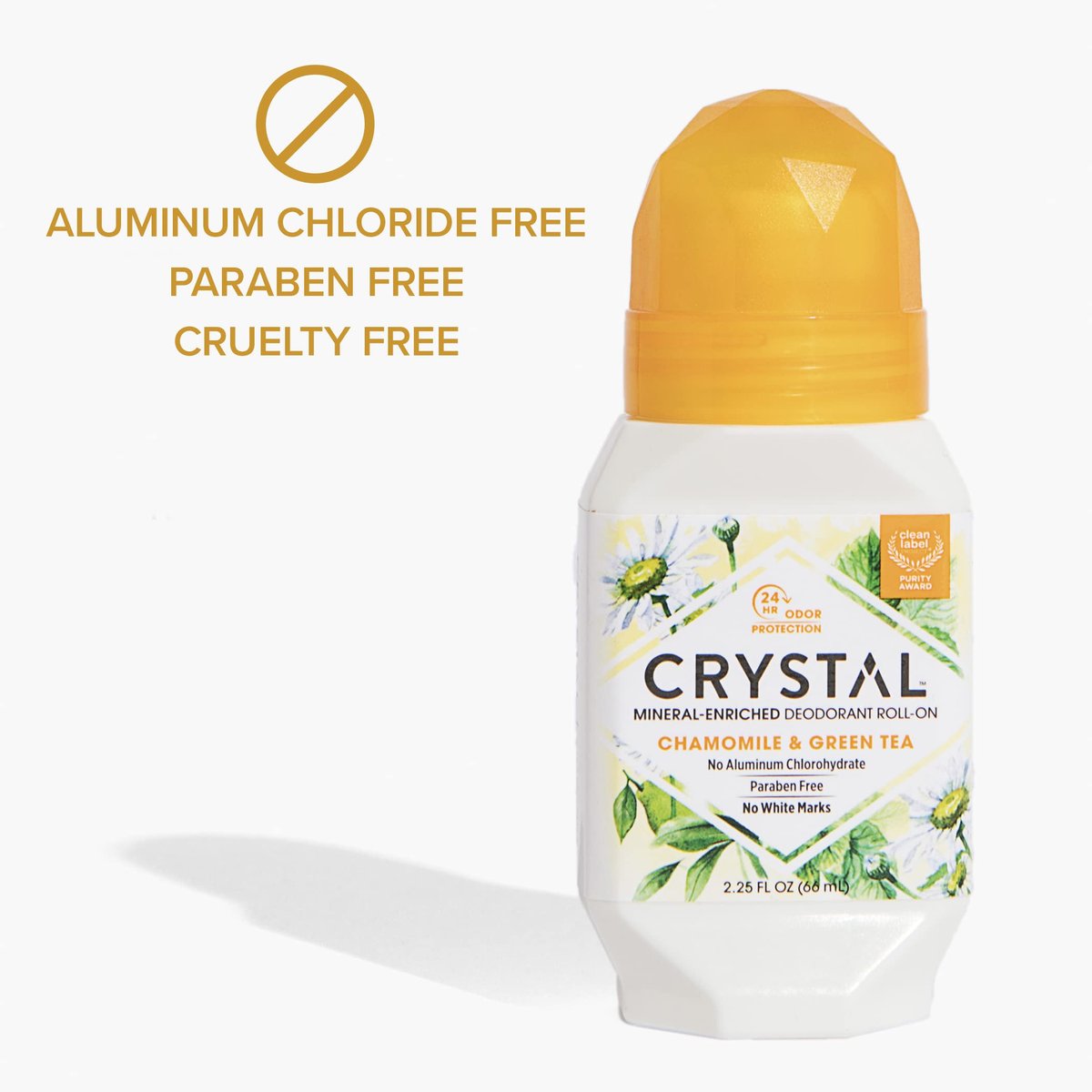 Crystal Essence Mineral Deodorant Roll-On 3-Pack: Natural, Aluminum-Free, 24-Hour Odor Protection with Chamomile & Green Tea, 2.25 FL OZ Each Avelisse