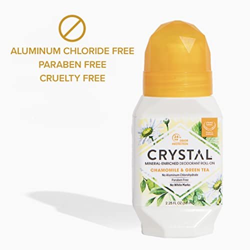 Crystal Essence Mineral Deodorant Roll-On 3-Pack: Natural, Aluminum-Free, 24-Hour Odor Protection with Chamomile & Green Tea, 2.25 FL OZ Each Avelisse