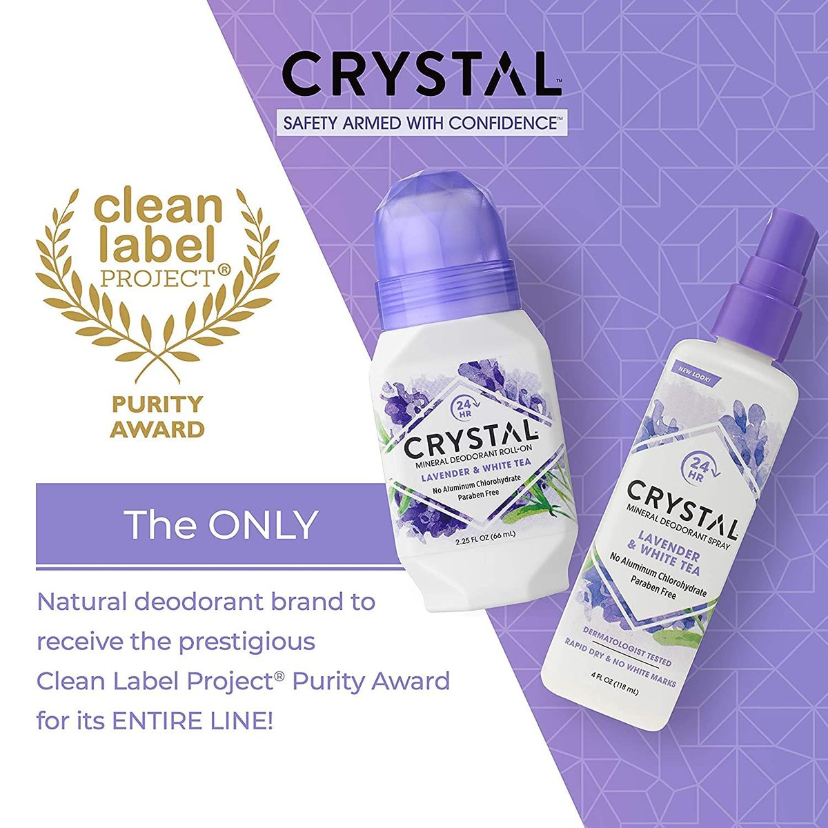 Crystal Essence Mineral Deodorant Roll-On, Lavender & White Tea, 2.25 oz, Pack of 5 Avelisse