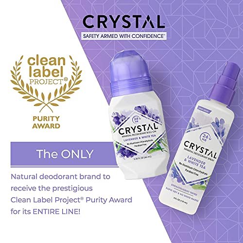 Crystal Essence Mineral Deodorant Roll-On, Lavender & White Tea, 2.25 oz, Pack of 5 Avelisse