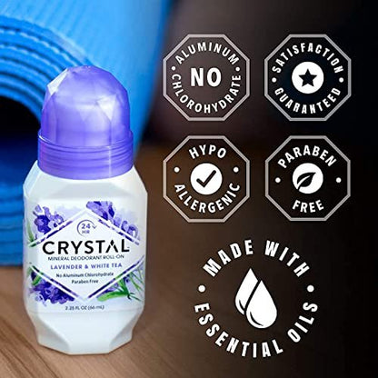 Crystal Essence Mineral Deodorant Roll-On, Lavender & White Tea, 2.25 oz, Pack of 5 Avelisse
