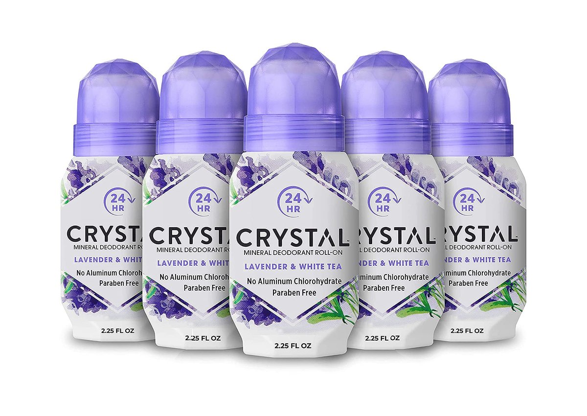 Crystal Essence Mineral Deodorant Roll-On, Lavender & White Tea, 2.25 oz, Pack of 5 Avelisse