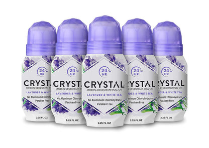 Crystal Essence Mineral Deodorant Roll-On, Lavender & White Tea, 2.25 oz, Pack of 5 Avelisse