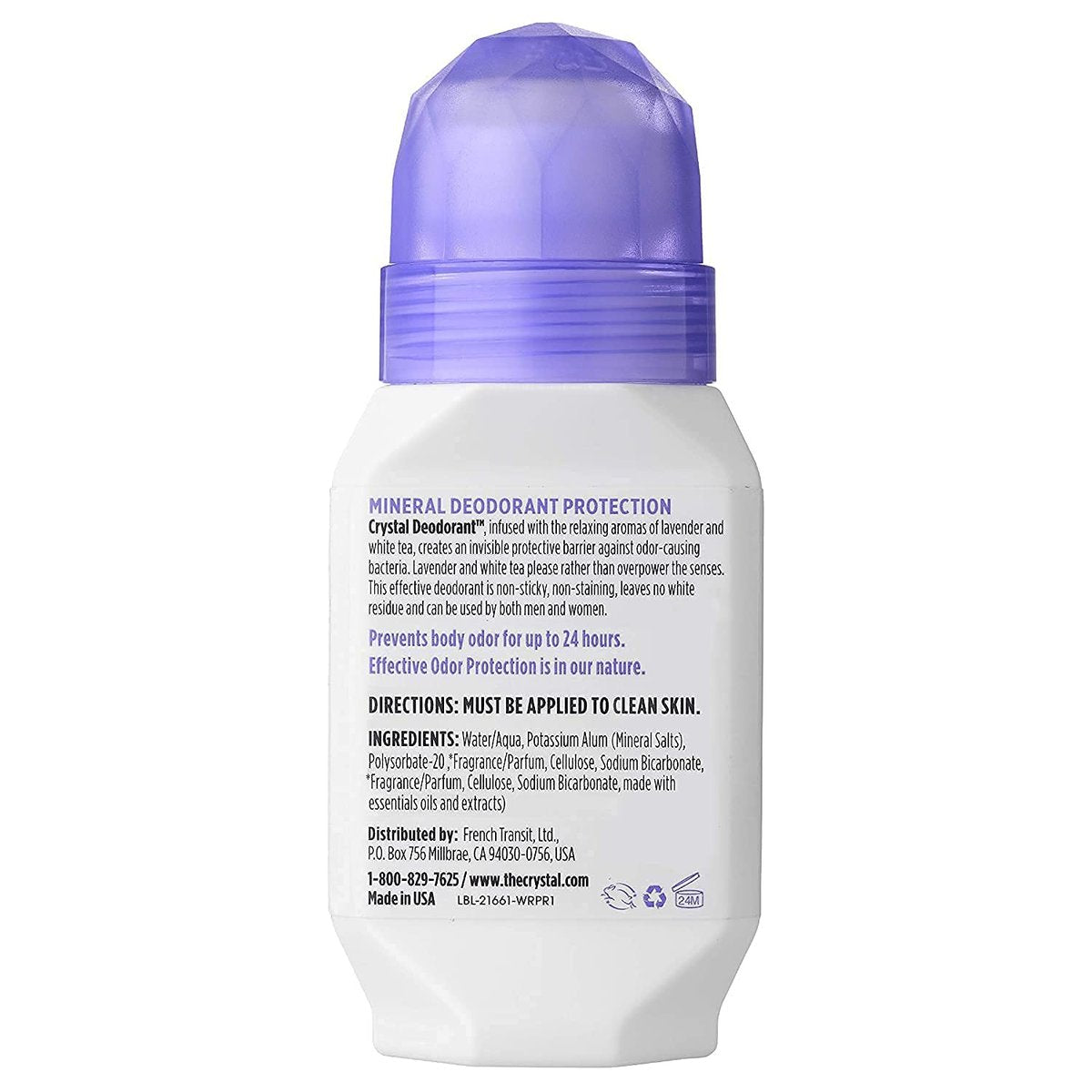 Crystal Essence Mineral Deodorant Roll-On, Lavender & White Tea, 2.25 oz, Pack of 5 Avelisse