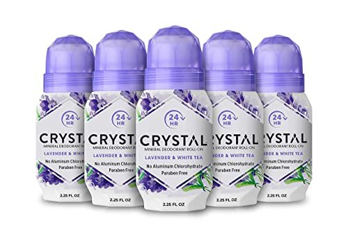 Crystal Essence Mineral Deodorant Roll-On, Lavender & White Tea, 2.25 oz, Pack of 5 Avelisse
