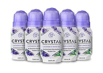 Crystal Essence Mineral Deodorant Roll-On, Lavender & White Tea, 2.25 oz, Pack of 5 Avelisse