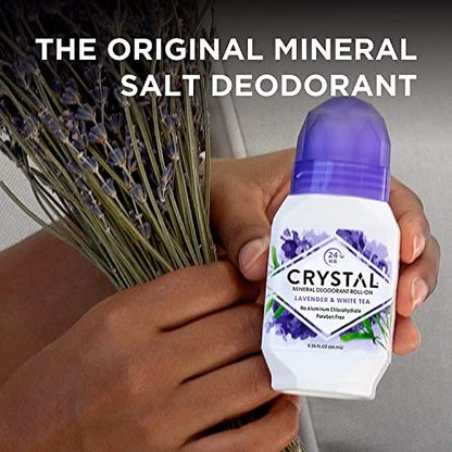 Crystal Essence Mineral Deodorant Roll-On, Lavender & White Tea, 2.25 oz, Pack of 5 Avelisse