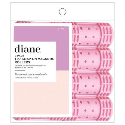 Diane Snap-On Magnetic Rollers - 8 Pack Small Pink Hair Curlers for Voluminous Curls