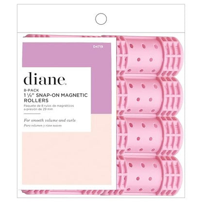 Diane Snap-On Magnetic Rollers - 8 Pack Small Pink Hair Curlers for Voluminous Curls