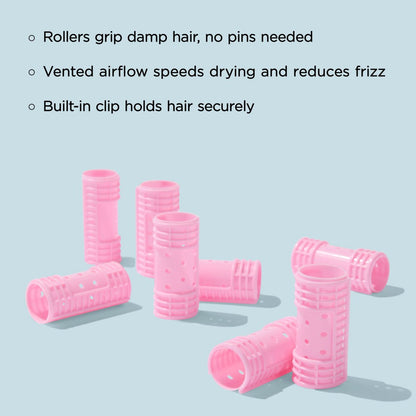 Diane Snap-On Magnetic Rollers - 8 Pack Small Pink Hair Curlers for Voluminous Curls