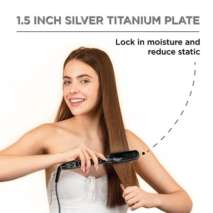 Croc Classic Silver Titanium Flat Iron Hair Straightener | 1.5 Inch Professional Straightening Iron Avelisse