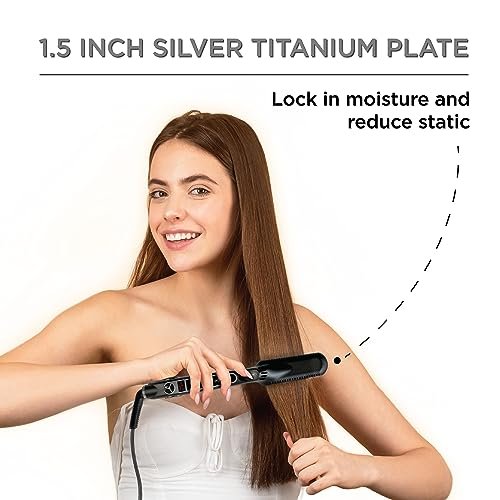 Croc Classic Silver Titanium Flat Iron Hair Straightener | 1.5 Inch Professional Straightening Iron Avelisse