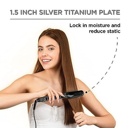 Croc Classic Silver Titanium Flat Iron Hair Straightener | 1.5 Inch Professional Straightening Iron Avelisse