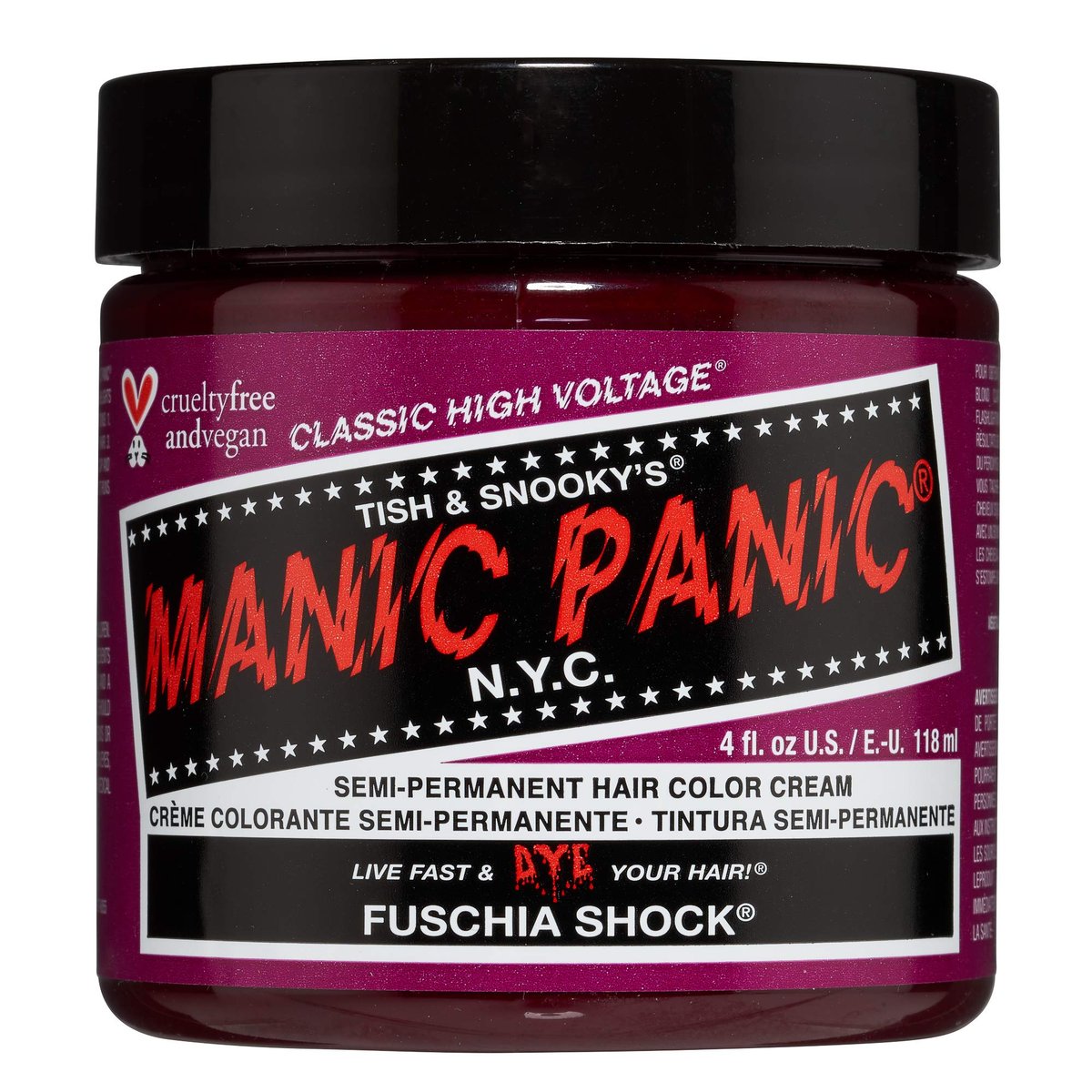 MANIC PANIC Classic Fuschia Shock Semi-Permanent Hair Color - 4 oz Vibrant Dark Pink Dye for Women & Men, Vegan & Cruelty-Free Avelisse