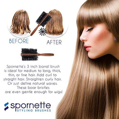 Spornette Italian Rounder Boar Bristle Round Hair Brush – Large 3-Inch Wooden Brush for Blow Drying, Styling & Volumizing for Women & Men Avelisse