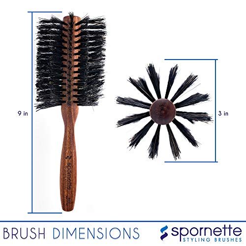 Spornette Italian Rounder Boar Bristle Round Hair Brush – Large 3-Inch Wooden Brush for Blow Drying, Styling & Volumizing for Women & Men Avelisse