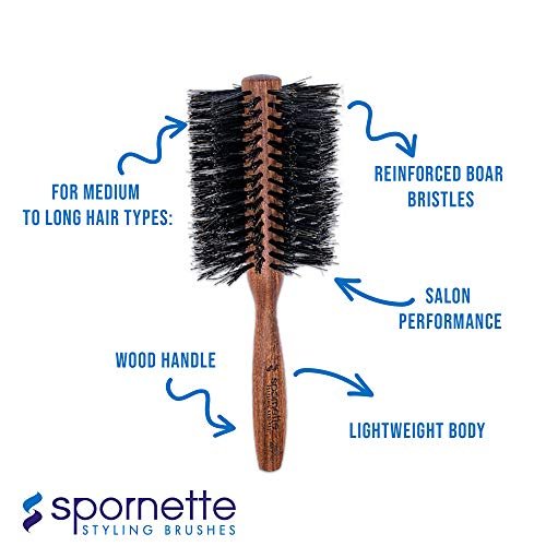 Spornette Italian Rounder Boar Bristle Round Hair Brush – Large 3-Inch Wooden Brush for Blow Drying, Styling & Volumizing for Women & Men Avelisse