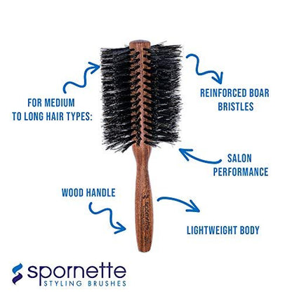 Spornette Italian Rounder Boar Bristle Round Hair Brush – Large 3-Inch Wooden Brush for Blow Drying, Styling & Volumizing for Women & Men Avelisse
