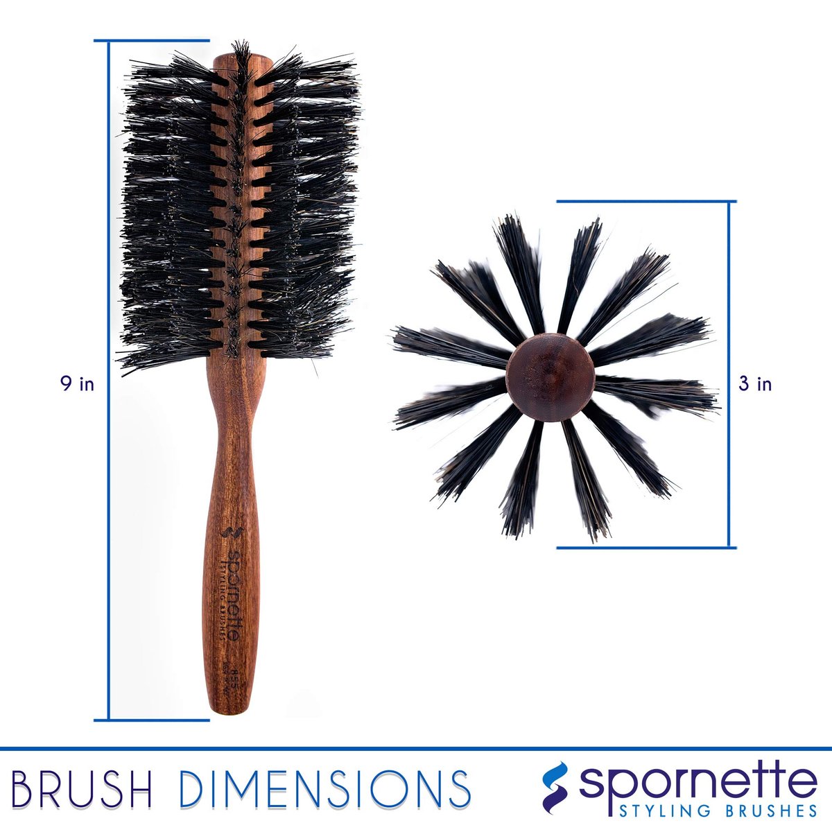 Spornette Italian Rounder Boar Bristle Round Hair Brush – Large 3-Inch Wooden Brush for Blow Drying, Styling & Volumizing for Women & Men Avelisse
