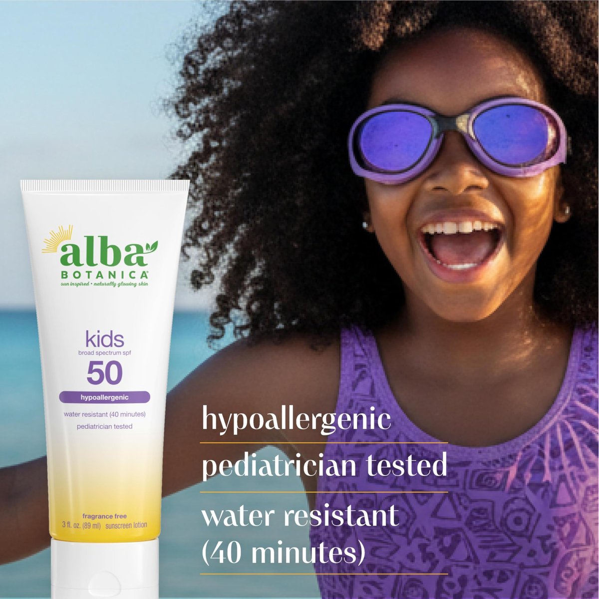 Alba Botanica Kids Sunscreen Body Lotion SPF 50, 3 oz | Mineral-Based, Reef-Safe Sun Protection - görsel 7