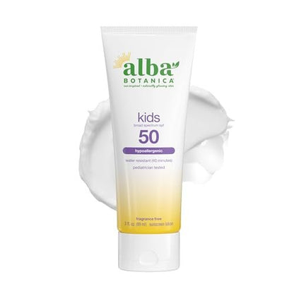 Alba Botanica Kids Sunscreen Body Lotion SPF 50, 3 oz | Mineral-Based, Reef-Safe Sun Protection